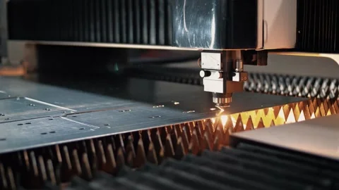 The CNC thin sheet laser cutting machine cuts steel sheet by means of plasma. Stock Footage 265510340