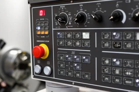 CNC turning machine with a control panel Stock Photos