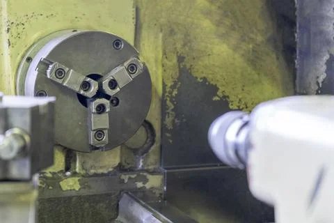 CNC turning machine spindle and lathe machining Stock Photos