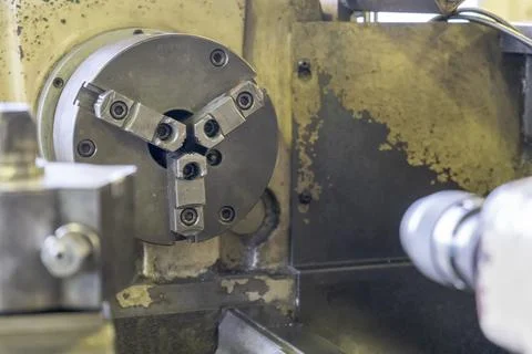 CNC turning machine spindle and lathe workshop Stock Photos