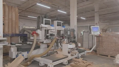 CNC woodworking machine milling a precision edge profile on a wooden board Video stock 341979438