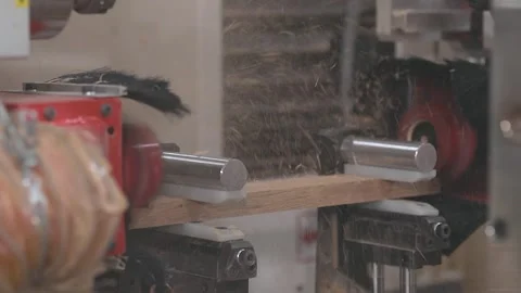 CNC woodworking machine milling a precision edge profile on a wooden board slow Vídeo Stock 346404215