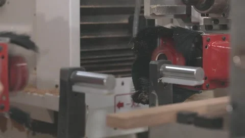 CNC woodworking machine milling a precision edge profile on a wooden board Video stock 347220121