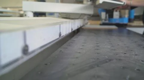 CNC woodworking wood processing machine, modern technology in the industry. C Stock Photos