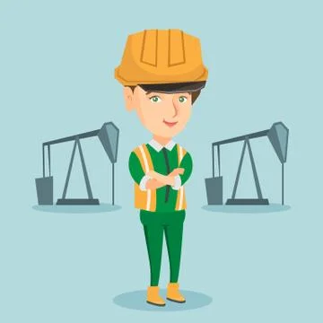 Cnfident oil worker standing with crossed arms. Stock Illustration