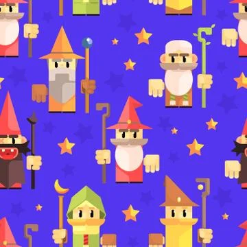 Cnomes and Dwarves Seamless Pattern, Fantasy Game Heroes, Element Can Be Used Illustrazione stock