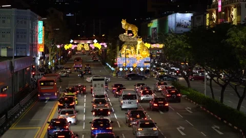CNY Light up  in Chinatown representing the year of the Tiger Stock Footage 168596522