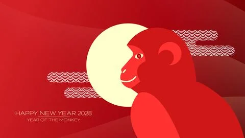 Cny monkey 2028 flat design card design template Illustrazione stock