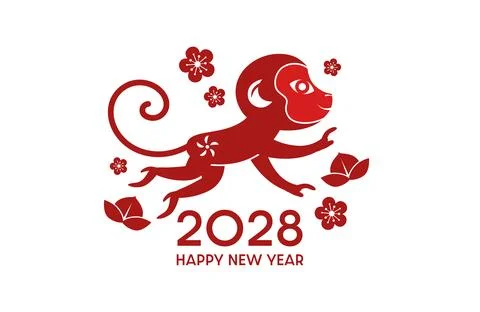 Cny of the monkey 2028 paper cutting style red design Stock Illustration