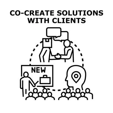 Co creating business solutions with clients and team Stock Illustration