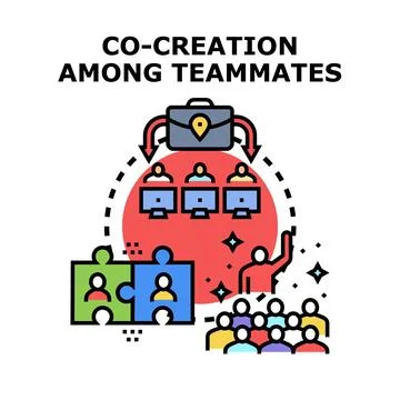 Co creation among teammates developing a shared project 스톡 일러스트