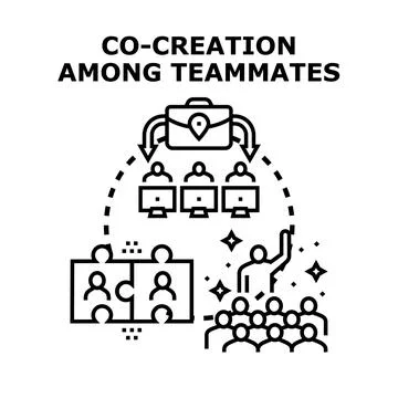 Co creation among teammates developing a shared project Ilustración de archivo