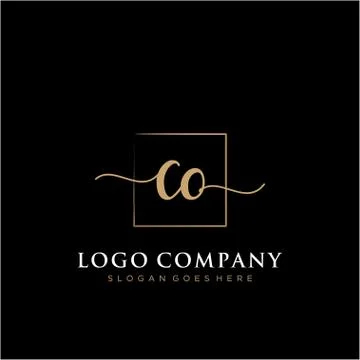 CO Initial handwriting logo with rectangle template vector Stock Illustration