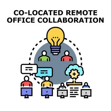 Co located remote office team collaborating on project development イラスト素材
