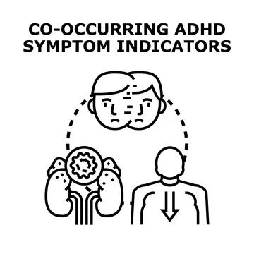 Co occurring adhd symptom indicators analysis concept Stock Illustration