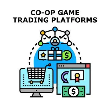 Co op game trading platforms concept representing digital marketplace Stock Illustration