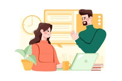 Co-workers discussing problems in work chat Illustrazione stock