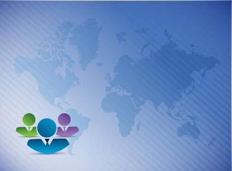 Co workers over a world map illustration Ilustração Stock