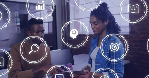 Co-workers using tablet and explaining business data while tapping screen, Stock-Footage 309872760