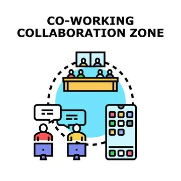 Co working collaboration zone concept with digital tools Ilustração Stock