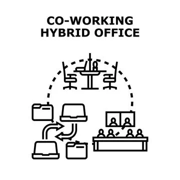 Co working hybrid office concept with distributed team work Stock Illustration