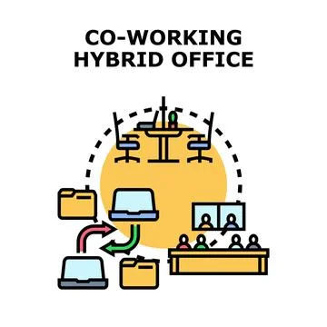 Co working hybrid office concept with distributed team work Stock Illustration