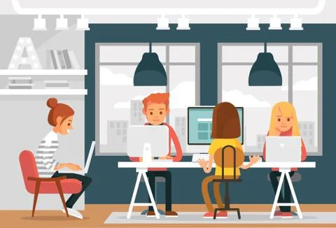Co working office interior with creative working people. Stock Illustration