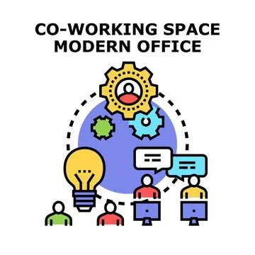 Co working office space team collaborating on ideas Illustrazione stock