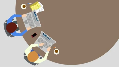 Co-working in the office - top view flat style animation Stock-Footage 144381862