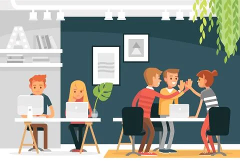 Co working space interior with people. Sturt up business. Illustrazione stock