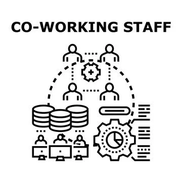 Co working staff collaborating on data management system Stock Illustration