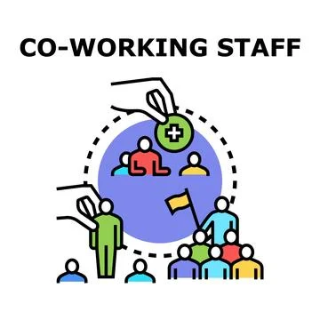 Co working staff combining efforts building team Ilustração Stock