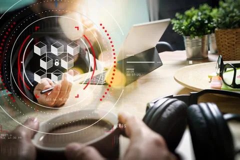 Co working website designers working at office and holding a cup of coffee,.. Stock Photos