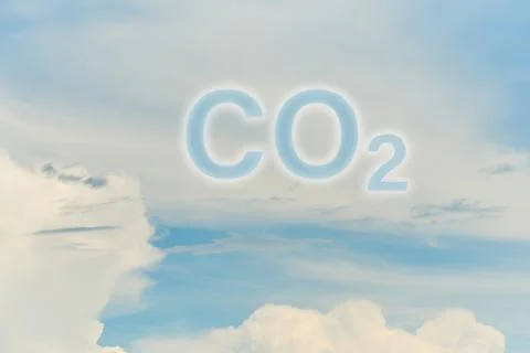 CO2 air eco problem and environmental conservation. Highlighted atomic formula Stock Photos