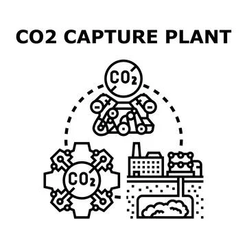 Co2 capture plant environmental technology reducing emissions Stock Illustration