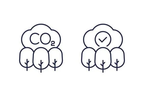 Co2, carbon offset line icons on white Illustrazione stock