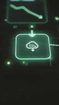 CO2 cloud and descending arrow appear inside a bright rounded control 库存照片