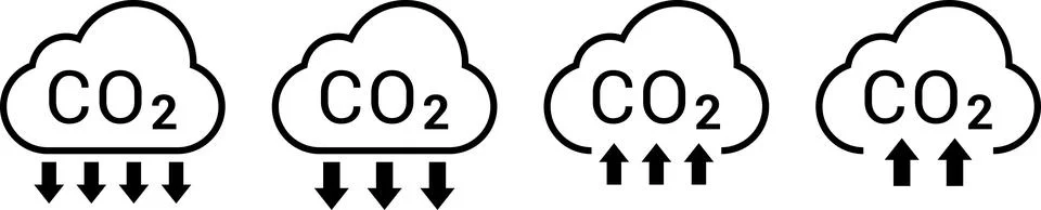 CO2 Cloud Emission and Absorption Icons Set, Reducing CO2 emissions vector icon Stock Illustration