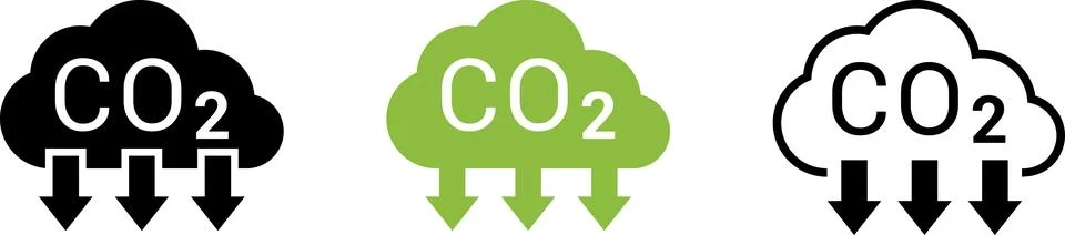 CO2 Cloud Emission and Absorption Icons Set, Reducing CO2 emissions vector icon Stock Illustration