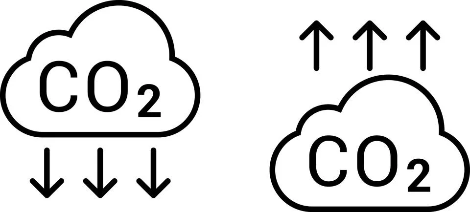 CO2 Cloud Emission and Absorption Icons Set, Reducing CO2 emissions vector icon Stock Illustration