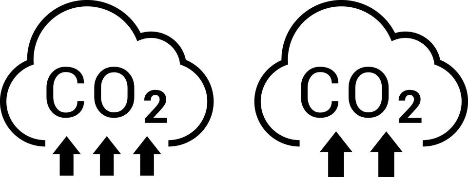 CO2 Cloud Emission and Absorption Icons Set, Reducing CO2 emissions vector icon Stock Illustration