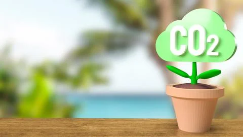 The co2 cloud tree for eco or ecology concept 3d rendering Illustrazione stock