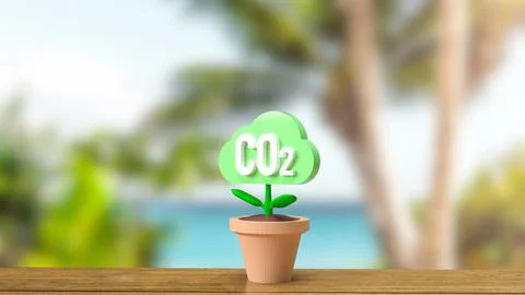The co2 cloud tree for eco or ecology concept 3d rendering Illustrazione stock