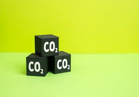 CO2 cubes symbolizing carbon dioxide emissions and the greenhouse effect. E.. Stock Photos