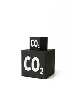 CO2 cubes on a white background. Carbon dioxide represents climate impact, in Stock Photos