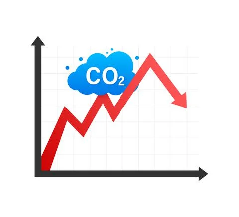 CO2 decrease logo in flat style isolated on empty background. Flat icon on white Illustrazione stock