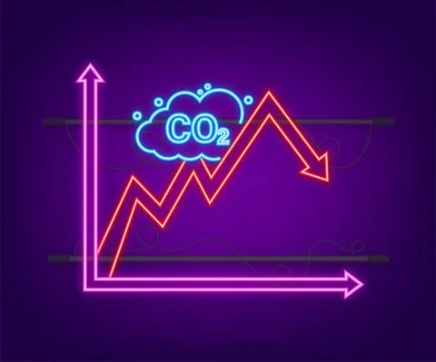 CO2 decrease logo in neon style isolated on empty background. Flat icon on white 库存插图