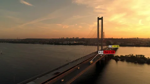 CO2 emission, air pollution sunset monitor. Surveillance drone. Stock Footage 145208509
