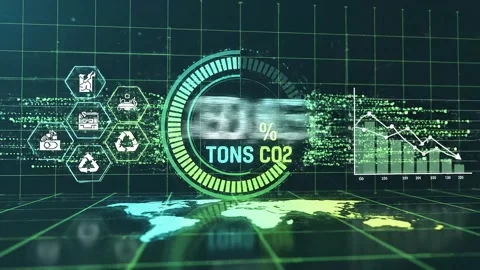 CO2 emission countdown to net zero in futuristic HUD dashboard for ESG sust.. Stock-Footage 346761355