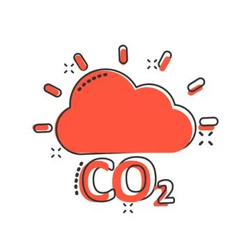 Co2 emission icon in comic style. Cloud disaster cartoon vector illustratio.. Illustrazione stock